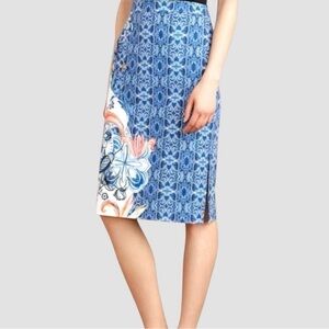 Anthropologie Moulinette Soeurs Floral Pencil Skirts 4 Blue Motif